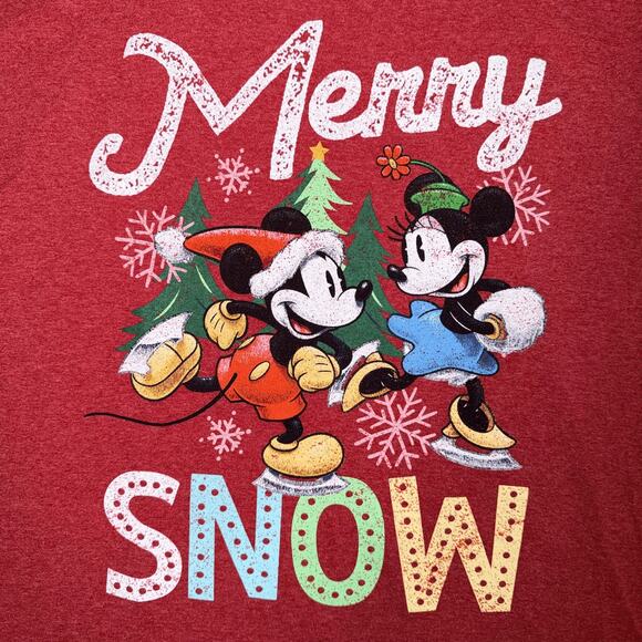 Disney Unisex XXL Red Christmas Holiday Mickey Minnie Merry Tee Shirt - Picture 3 of 7